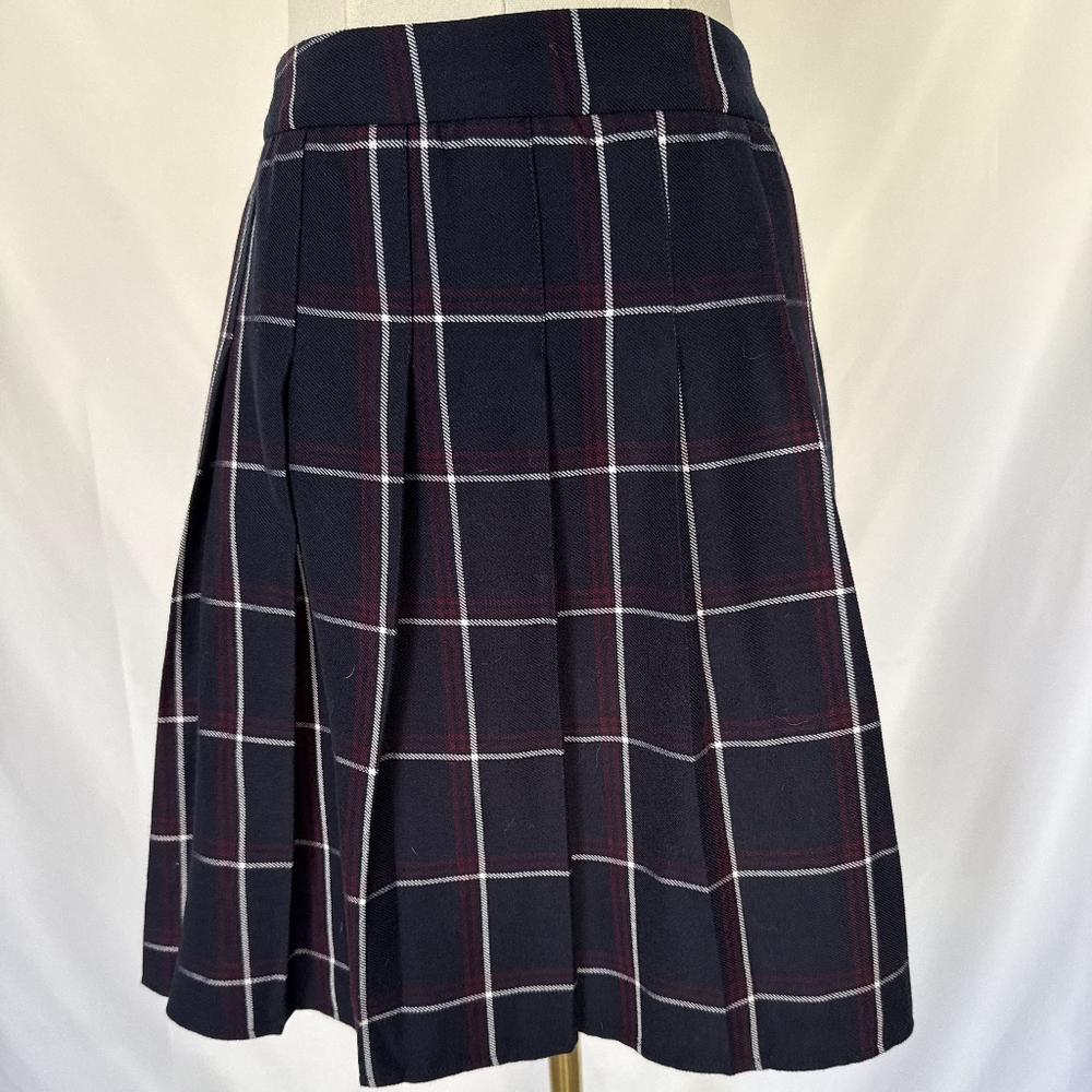 Eloquii Plaid A-Line Skirt in Navy and Burgundy